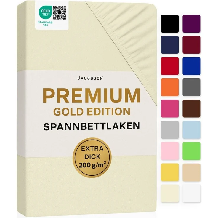 Jacobson Spannbettlaken PREMIUM 200 g/m² Jersey aus 97% Baumwolle & 3% Elasthan, Extra dichtes Bettlaken mit maximalem Halt – Bild 1