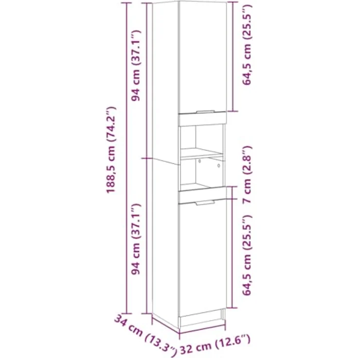 vidaXL Badschrank Sonoma-Eiche 32x34x188,5 cm Holzwerkstoff 849656 – Bild 4