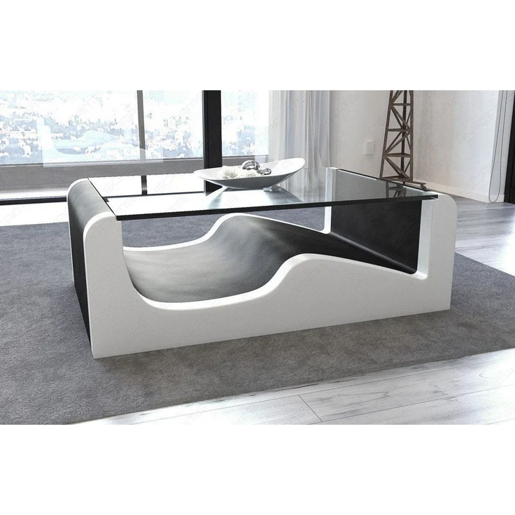 Sofa Dreams - Design Wohnzimmertisch Wave – Modern & Elegant - Ledermix - Schwarz-Weiß – Bild 3
