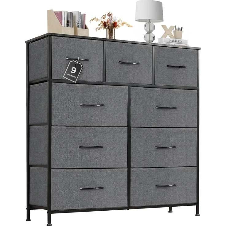 Sweetrcrispy Sweetcrispy Kommode für Schlafzimmer mit 9 Stoffschubladen, Grau, Standatd