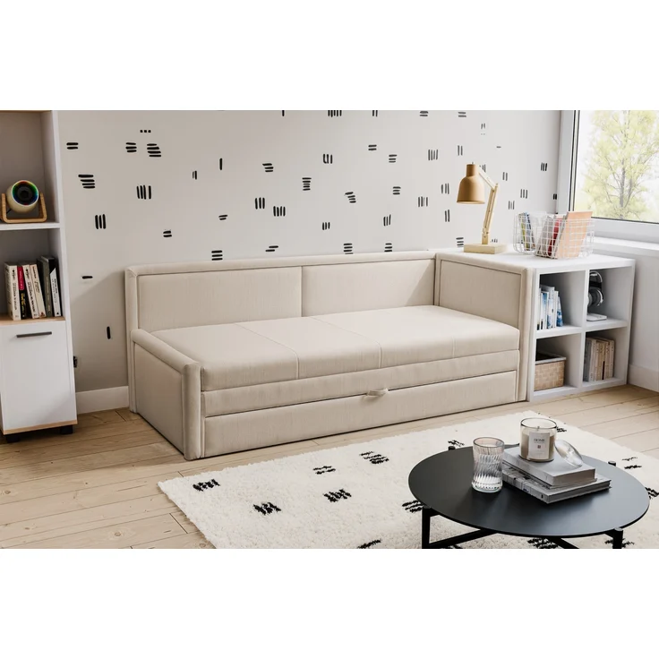 Selsey 'Caprili' Jugendbett mit ausziehbarer Liegefläche und Schublade, hellbeige, ca. 90x200 cm – Bild 2