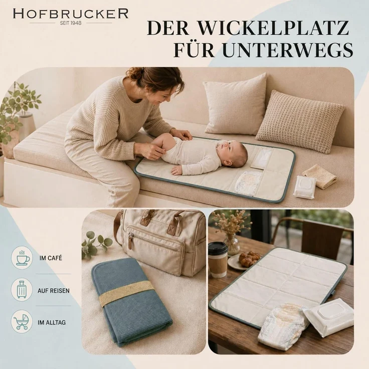 Hofbrucker® Windeltasche mit Wickelunterlage für unterwegs, faltbare Wickelclutch mit Organizer für Windeln & Feuchttücher, Abwischbar, Must Have für die Baby Erstausstattung (taubenblau) – Bild 6