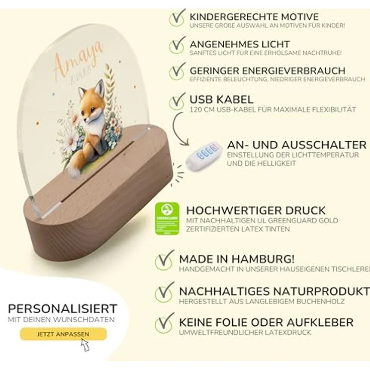 Kidsmood Nachtlampe mit Wunschnamen, Individuelle Nachttischlampe Kinder, Niedliches Nachtlicht für Babys, Personalisierte Geschenke für Babys, Geschenk zur Geburt – Bild 7
