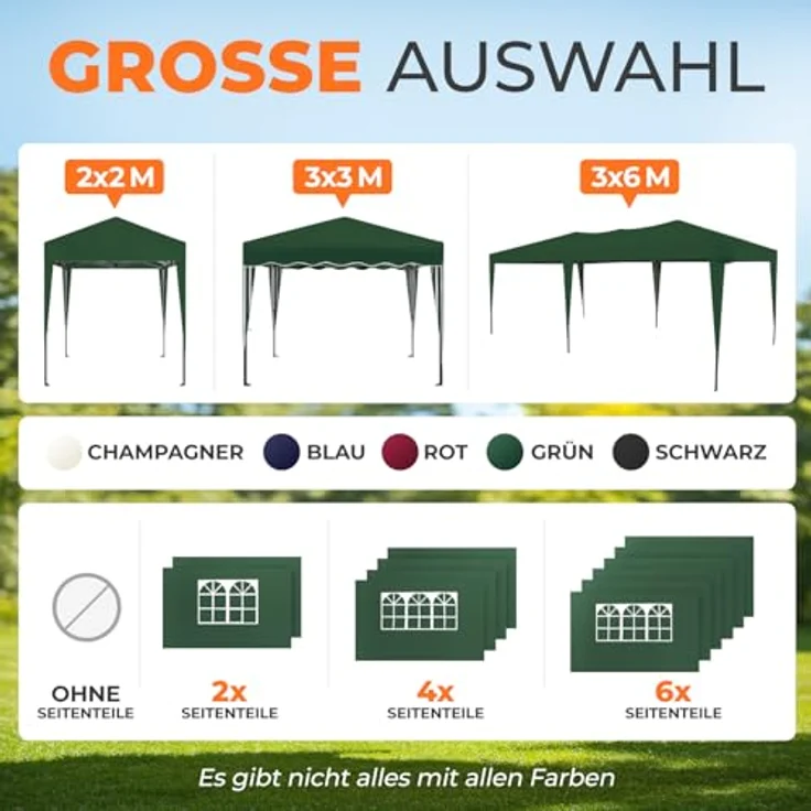 Faltpavillon 3x3 m - wasserdicht - ohne Seitenteile, grün – Bild 9