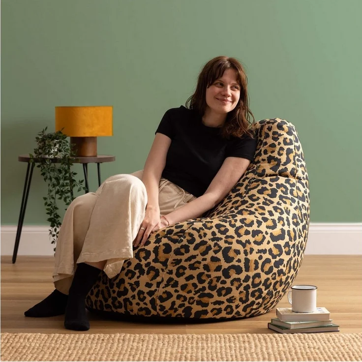 Icon Dalton Leopard Sitzsack, Webstoff, Gaming Sitzsack Erwachsene mit Füllung, Bean Bag, Lounge Sessel, Lounge Stuhl, Garten, Schlafzimmer, Wohnzimmer, Wohnzimmer Möbel – Bild 1