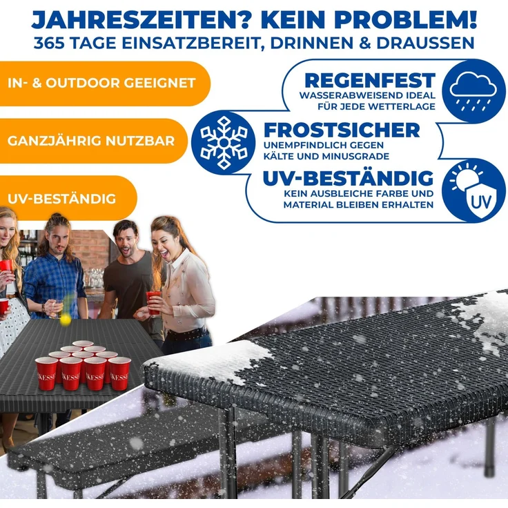 KESSER® Buffettisch Tisch klappbar Kunststoff 183x76 cm Rattan Optik Campingtisch Partytisch Klapptisch Gartentisch für Garten Terrasse und Balkon zusammenklappbar 6 Personen ink. Tragegriff Schwarz – Bild 8