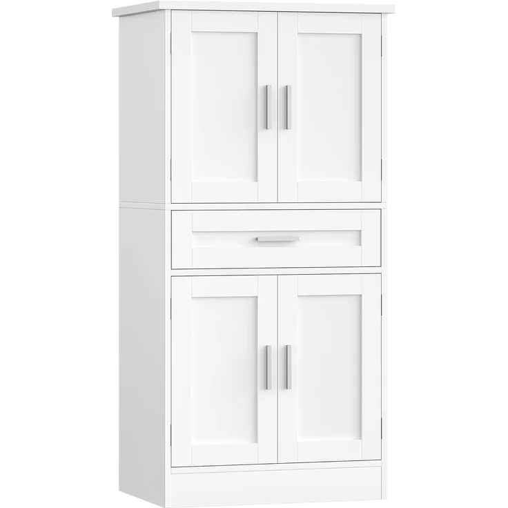 Buffetschrank, Küchenschrank mit 4-stufigem Türrückseiten-Regalsystem, Sideboard mit 4 Türen und 1 Großer Schublade, Modern Stil, Küche, Wohnzimmer, 40 x 60 x 120 cm, Weiß – Bild 2