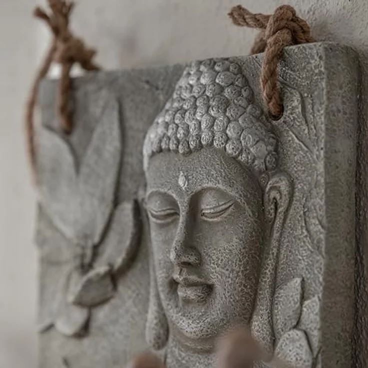 K&L Wall Art Wanddekoobjekt Buddha Wandskulptur Steinoptik asiatische Feng Shui Deko 3D Wandfigur (Buddha Wandbild), mit Seilaufhängung – Bild 3