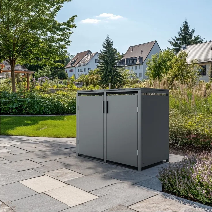 2er Mülltonnenbox, 132x80x116cm, Stahl, anthrazit