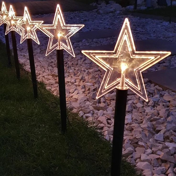 LED-Leuchtstäbe Stern 5er-Set warmweiß, IP44, Batterie mit Timer