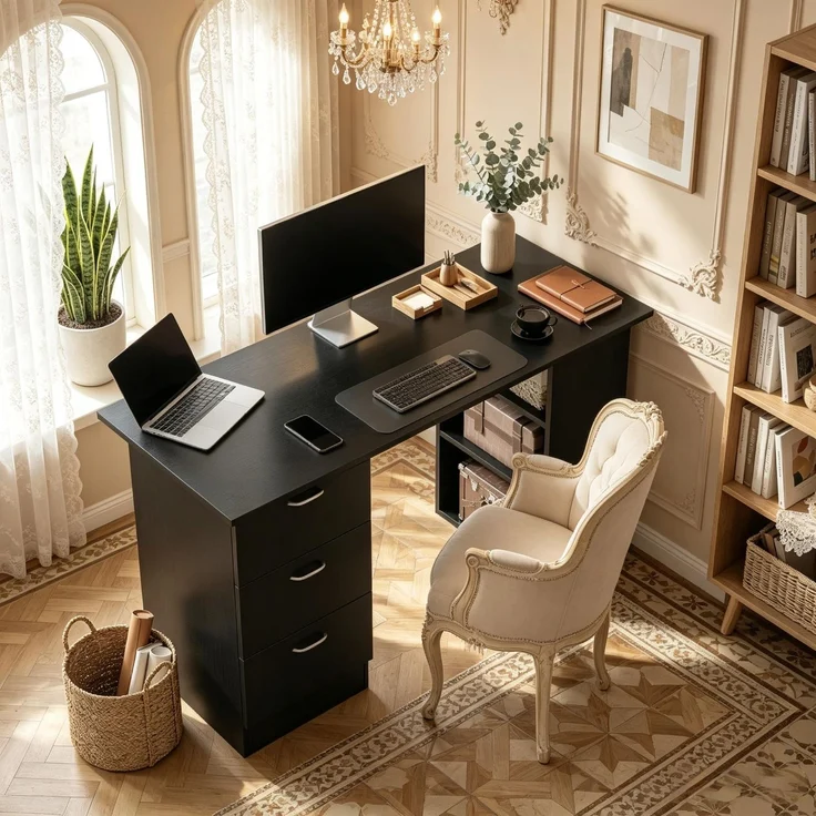 Computer Schreibtisch,Funktionales Büro Schreibtisch,Schlafzimmertisch,Spieltisch(nur mit Spieltisch)--Schwarz--120x49x72cm--YOUDENOVA – Bild 4