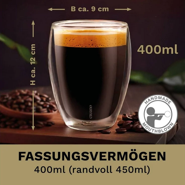 Creano Teeglas Premium Gläser 4er Set, 400ml, Borosilikatglas – Bild 3