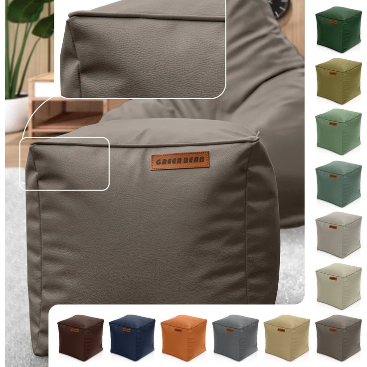 Green Bean® Sitzhocker aus Kunstleder - Pouf mit EPS Perlen Füllung - 40 x 40 cm - perfekte Ergänzung zum Sitzsack - Hellbraun-Grau – Bild 2