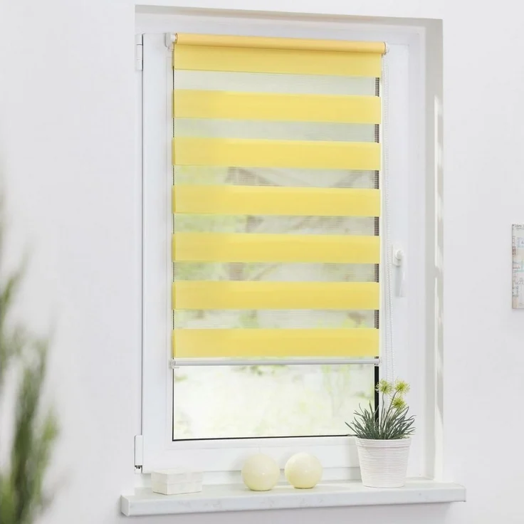 Lichtblick Doppelrollo Klemmfix ohne Bohren, Streifen, Blickdicht, Klemmträger-Montage, Sichtschutz, Wandmongtage, Deckenmontage, für Fenster und Türen Gelb,110x150 cm (B x L) – Bild 2