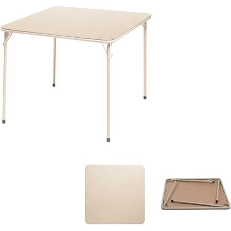 FurnitureR Moderner Klapptisch 86cm, quadratischer Falttisch mit stabilem Metallgestell, vielseitig nutzbar als Beistell-, Arbeits- oder Spieletisch, platzsparend für Wohnzimmer & Gästezimmer, Beige – Bild 1