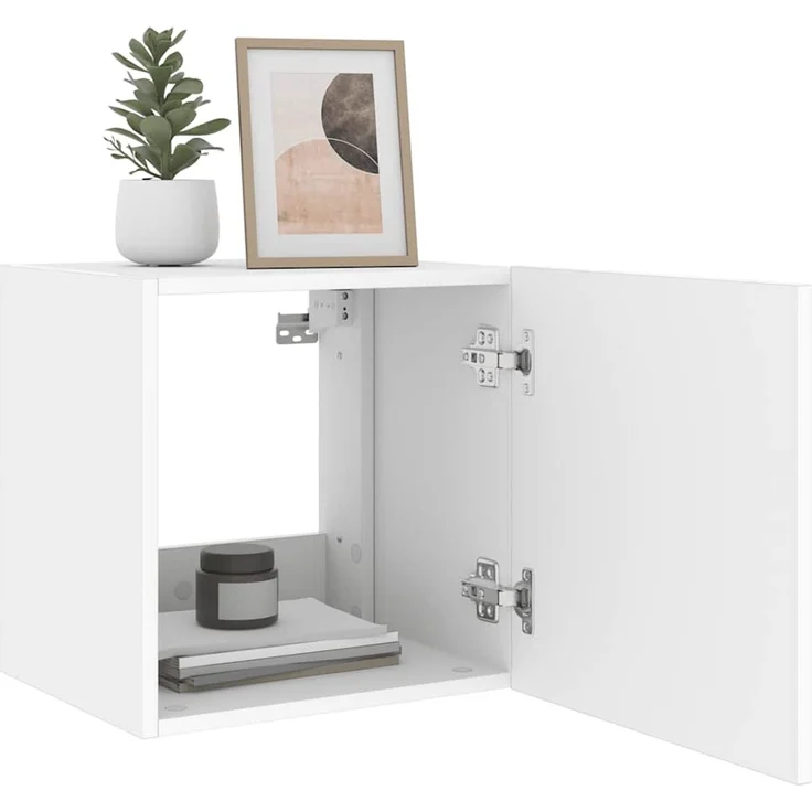 2 pcs TV-Wandschrank, TV Hängeboard mit LED-Leuchten. Weiß 40,5x35x40 cm – Bild 6