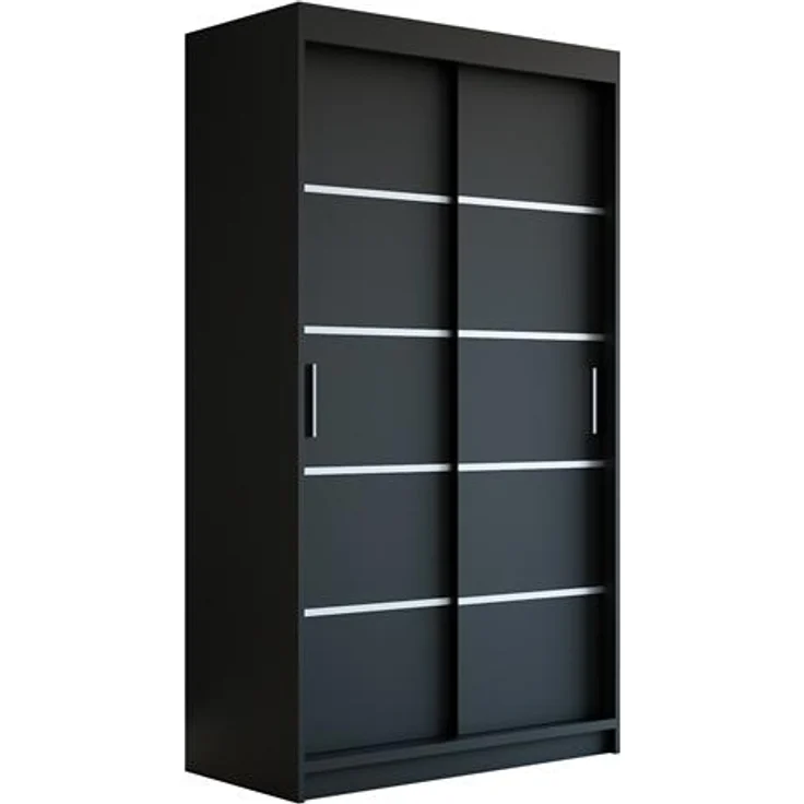 Schwebetürenschrank PARIS 2-türig Schrank 120 cm (mit Spiegel) Farbe: Schwarz – Bild 1