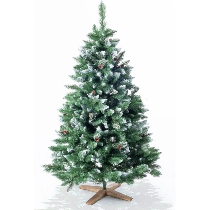 Onbest Künstlicher Weihnachtsbaum PREMIUM mit Schnee Effekt Deko Grün PVC, Künstlicher Weihnachtsbaum, massiver Holzständer - Werkzeugloser Aufbau - Tannebaum Weihnachten