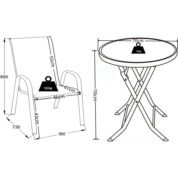 VCM Gartenmöbel-Set Sonlas 920591 Anthrazit H. 89 x B. 70 x T. 70 cm – Bild 6