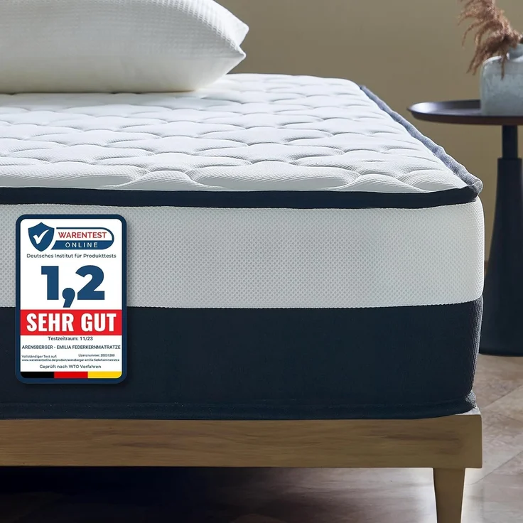 Arensberger EMILIA Federkernmatratze mit GEL-Schaum und integriertem Topper | 140x200 cm Höhe 23cm | Härtegrad H3/ H4 | HR Taschenfederkern Matratze – Bild 2