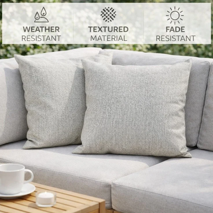 BABEES Kissenbezüge Premium Kissenbezug 2er Set Outdoor Garten Balkon UV Wasserdicht, Terrasse Wasserfest Dekokissen Kissenbezüge Kissenhülle Leinenstruktur – Bild 2