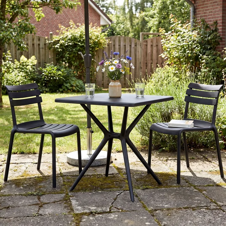 Gartenmöbel-Set KLARA mit 2 Stühlen - 190x72x82cm, Kunststoff, Schwarz | Balkonset Gartenset Tisch mit Stühlen Bistroset Outdoor – Bild 3