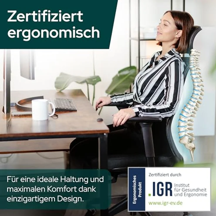 SCHEKKA ErgoPrime Pro Bürostuhl ergonomisch, TESTSIEGER IGR Zertifiziert, 100% individuell einstellbar, schwarz rot, für 150 kg – Bild 2