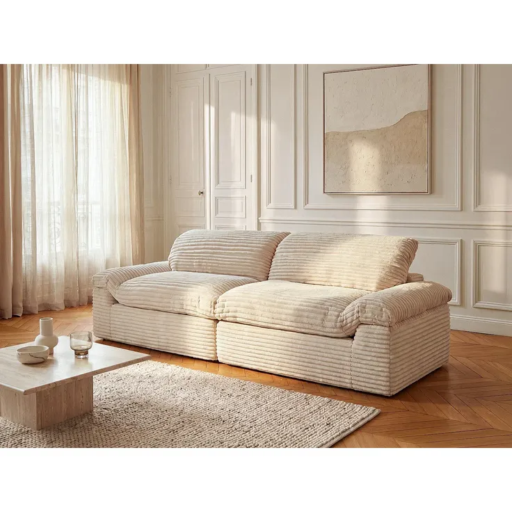 Vente-unique - SOBOSA Sofa Samt Beige - B 106 cm x H 79 cm x L 306 cm
