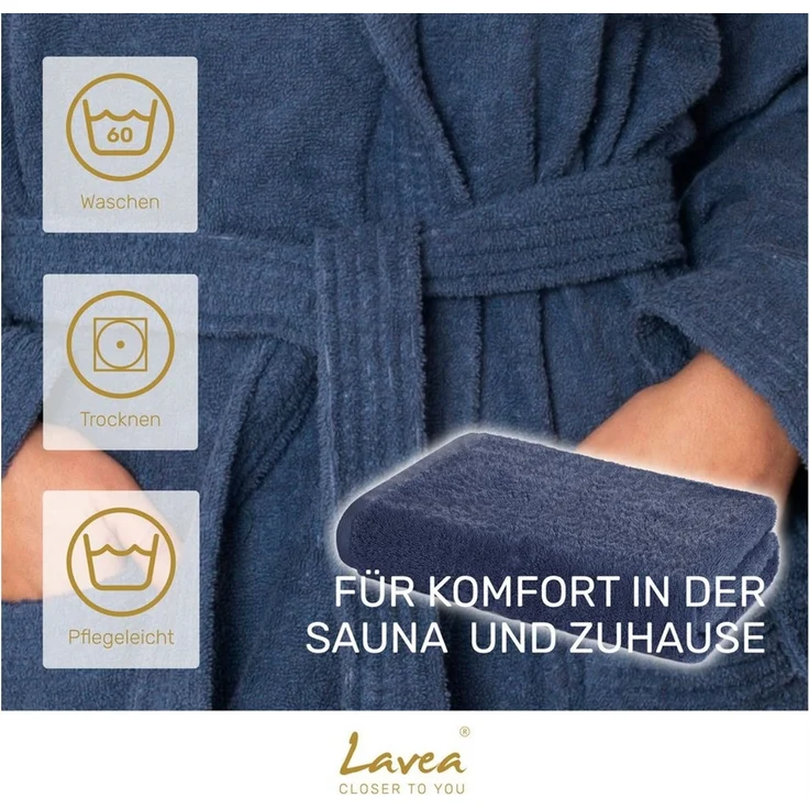 Lavea Saunatuch MEXICO Saunahandtuch 80×200 cm – optional mit Bademantel/Morgenmantel, Baumwolle (Set, 2-St), Hochwertiges Walkfrottier – Saunatuch oder Set mit Unisex-Bademantel – Bild 2
