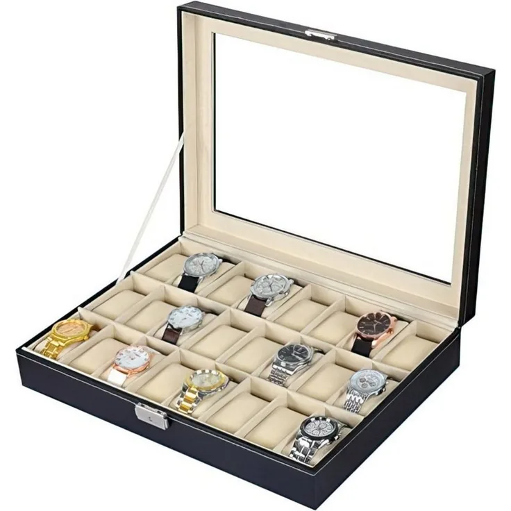 Sinoba Uhrenbox Uhrenkoffer Uhrenbox für Uhrensammlung in Leder-Optik Echtglas-Fenster