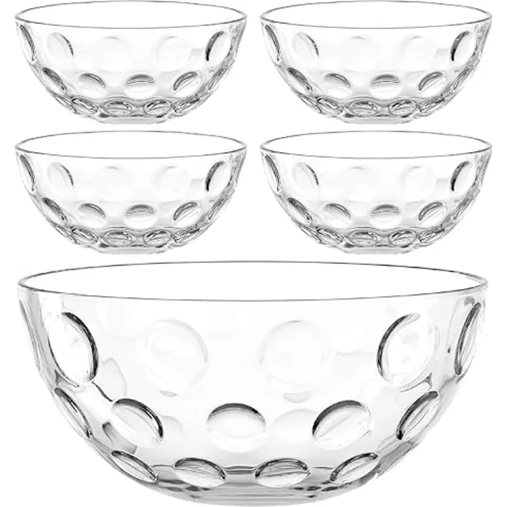 LEONARDO Schale Schalen-Set CUCINA OPTIC, 5er Set, 4x Ø 10 cm & 1x Ø 21,5 cm, Glas, (Set, 5-tlg), Spülmaschinengeeignet