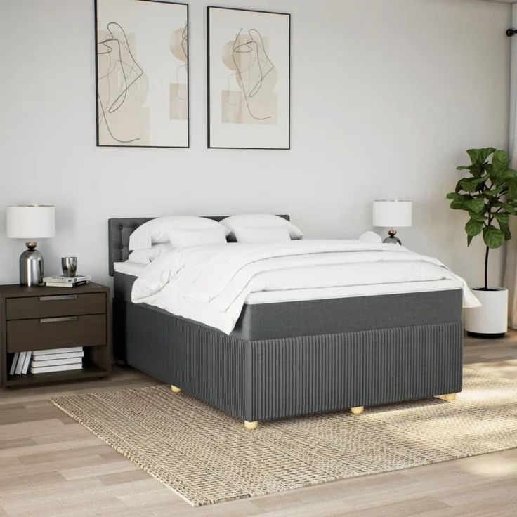 vidaXL Boxspringbett mit Matratze Dunkelgrau 140x190 cm Stoff 3287466 – Bild 3