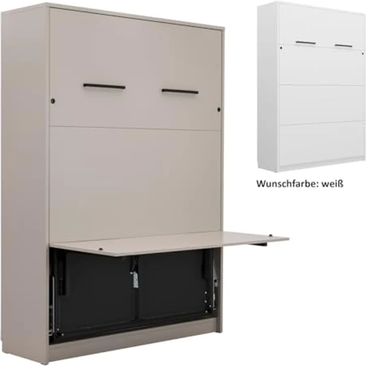 QMM TraumMöbel Schrankbett Wandbett GN 140x200 mit LED, Schreibtisch & 2 Schränken (Set) vertikal klappbar – Bild 5