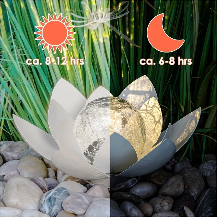 Spetebo LED Solarleuchte LED Solar Lotusblüte mit Crackleglas Kugel - 25 x 11 cm, LED, warm weiß, Garten Deko Kugelleuchte – Bild 3
