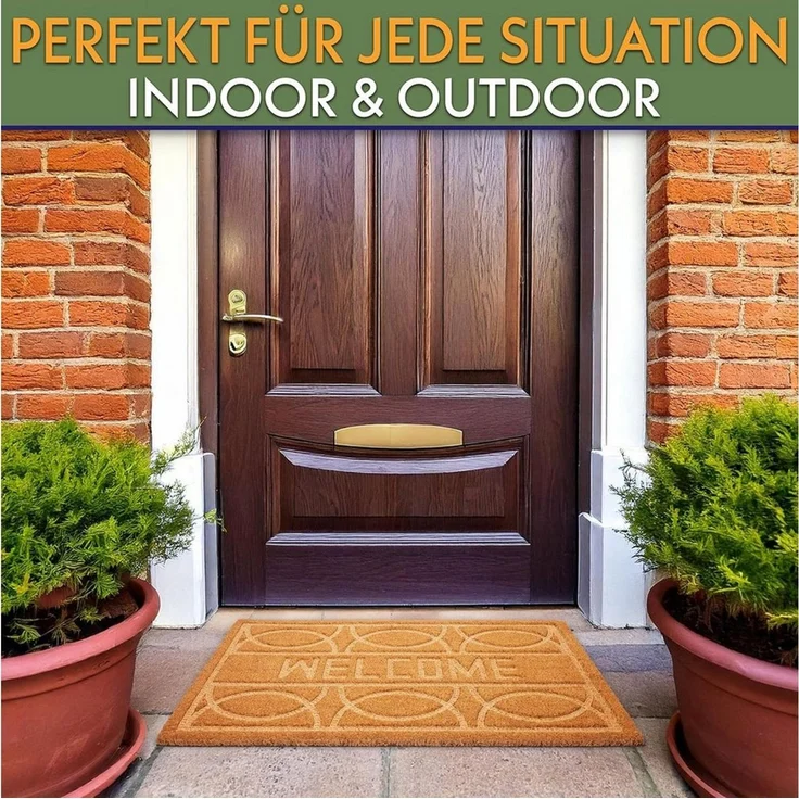 BRUBAKER Fußmatte Welcome - 45 x 75 cm Schmutzfangmatte aus 100% Kokos - 3D Fußabtreter, Rechteckig, Höhe: 16 mm, Fußmatte für Außen und Innen - Wetterfest und Rutschfest - Braun – Bild 2