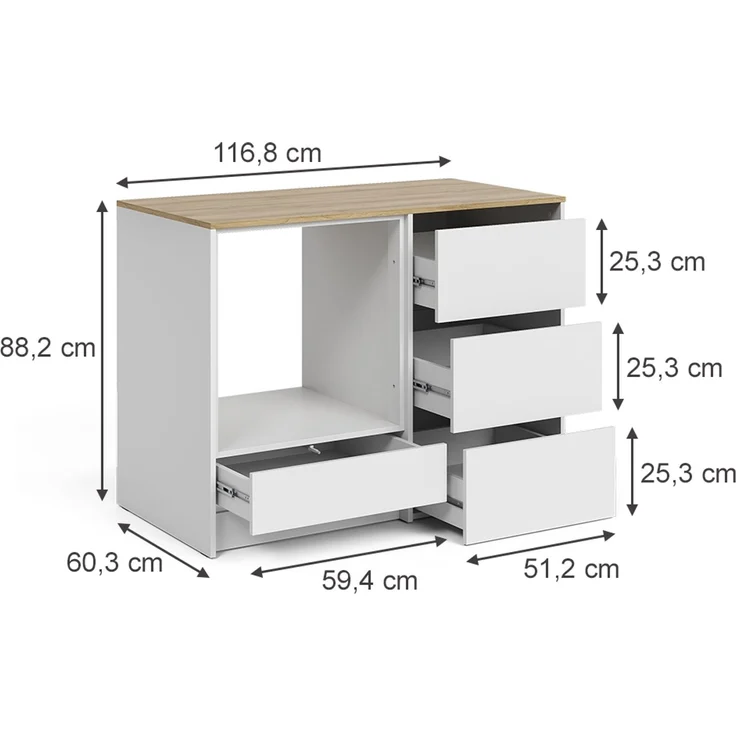 Herdumbauschrank Viktor Weiß/Artisan-Eiche 116.8 cm mit 4 praktischen Schubladen Vicco – Bild 2