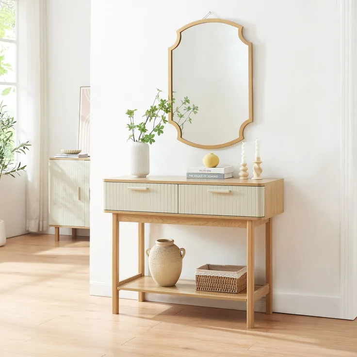 Konsolentisch Ferrersp mit 2 Schubladen 100x40x80 cm Eicheoptik/Sandfarben [en. casa]