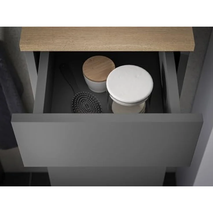 moebel-dich-auf Badkommode LONDRES (Badezimmerschrank Badschrank, mit 1 Tür und 2 Schubkästen, BxH 30x108 cm), in kaschmir oder anthrazit, Absetzung: Cremona Eiche – Bild 6