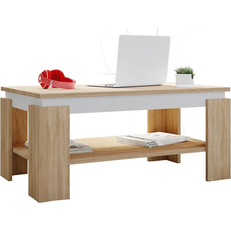 VCM Beistelltisch & Couchtisch Rolas 918840 Sonoma-Eiche / Weiß H. 41 x B. 90 x T. 53cm