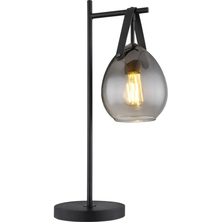 GLOBO Tischlampe Rauchglas Tischleuchte Glas Nachttischlampe Schwarz 15568T