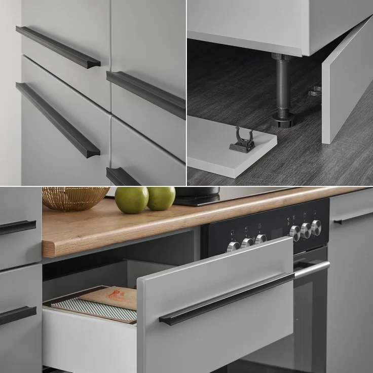 Stella Trading Denver Einbauschrank für Kühlschrank in Grau - Geräumiger Hochschrank Küchenschrank mit viel Stauraum - 60 x 211 x 57 cm (B/H/T) – Bild 6