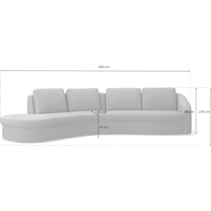 Cavadore Ecksofa Jawa / Bodennahe Eckcouch mit Sofa 2,5-sitzig und Trapezecke halbrund (60 Grad) / 366 x 88 x 230 / Mikrofaser, Perlbeige – Bild 3