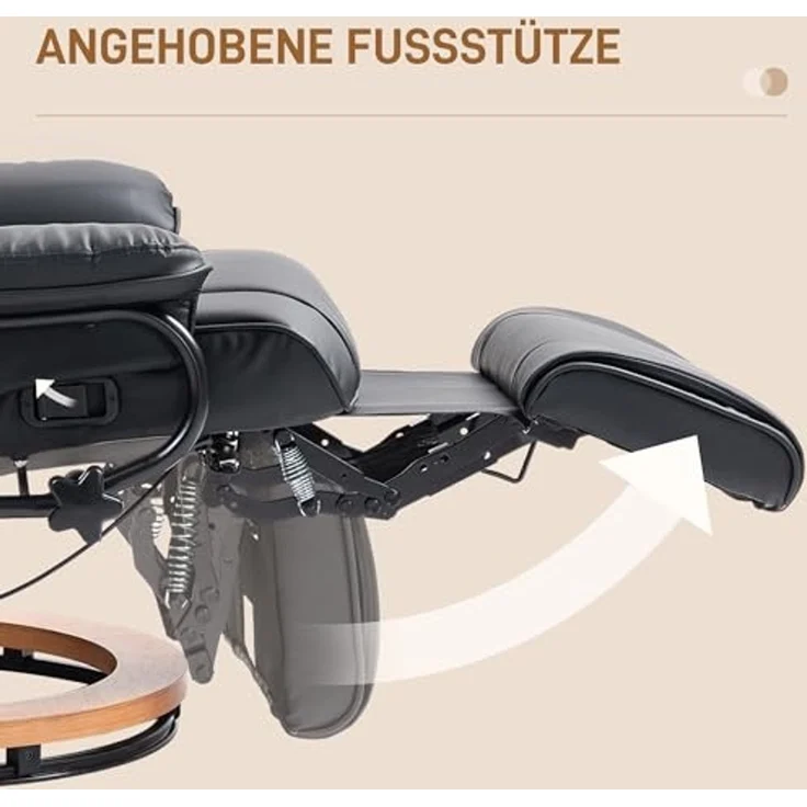 HOMCOM Relaxsessel Modernes Sessel mit Fußstütze (Liegesessel, 1-St, TV-Sessel), für Wohnzimmer, Schlafzimmer, Schwarz – Bild 5