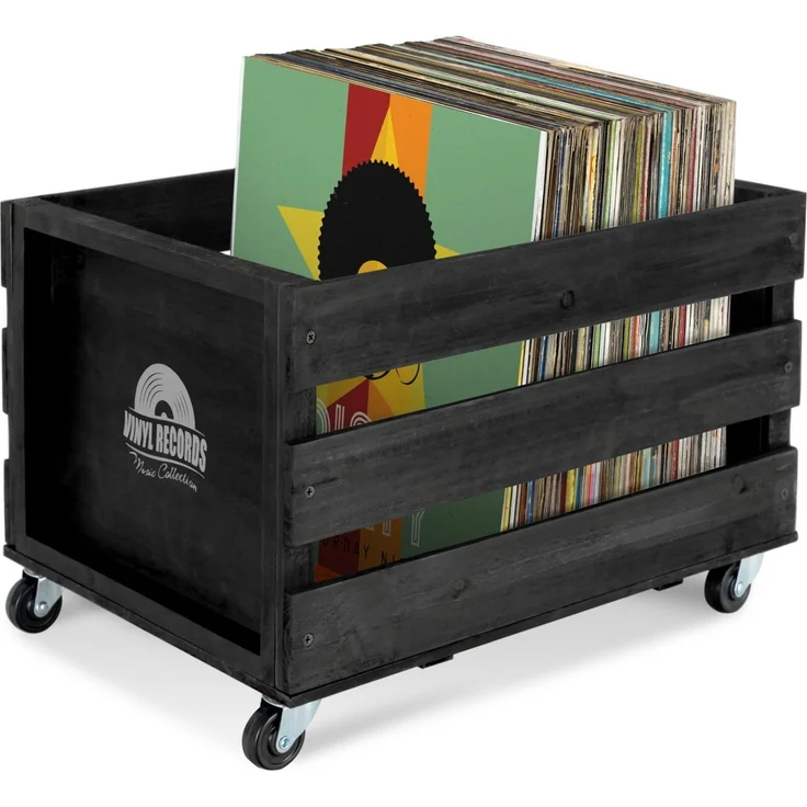 Stagecaptain Holzkiste Emil Schallplattenkiste Holz Schwarz für bis zu 100 LPs (1 St), für bis zu 100 LPs - aus Vollholz im Retro-Design – Bild 1