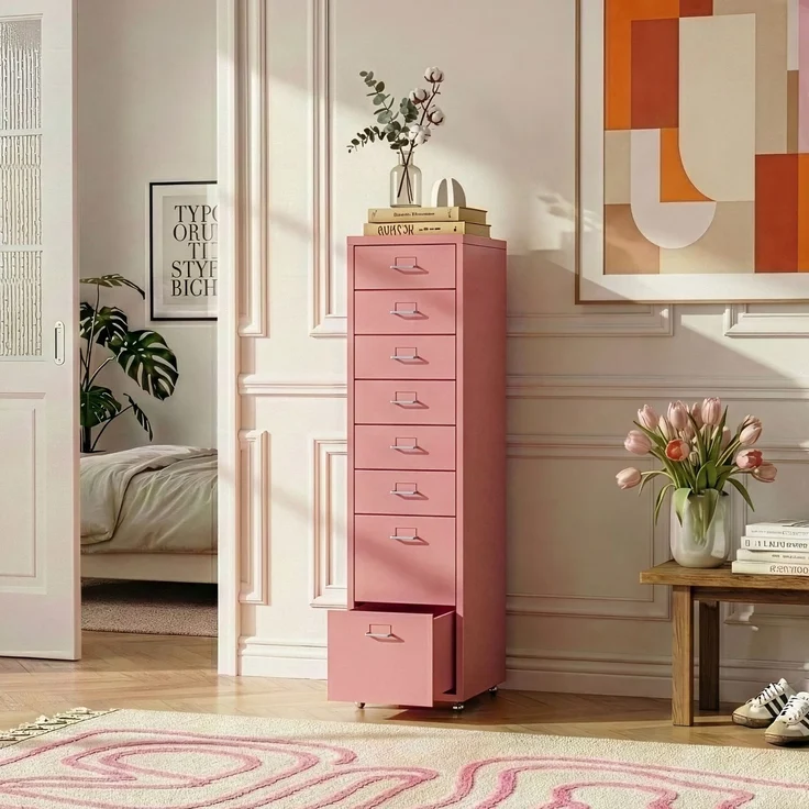 Rollcontainer Kökar mit 8 Schubladen 109x28x41 cm Rosa [en. casa] – Bild 1