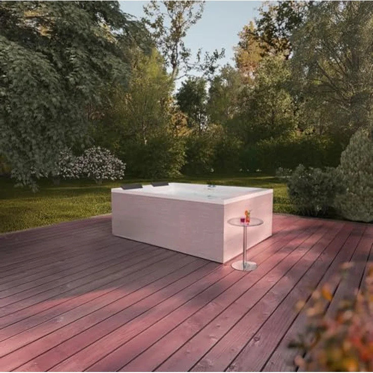 Home Deluxe Outdoor Whirlpool NIMBUS, für 2 Personen, mit 18 Massagedüsen, Thermoabdeckung und Treppe, Maße: 190 x 140 x 70 cm, Farbe: Weiß – Bild 9