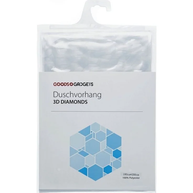 Goods+Gadgets Duschvorhang 3D Muster Optische Täuschung (Transparent Diamonds, Weiß, Periodensystem, Facebook & Bambus Design), Anti-Schimmel Vorhang – Bild 4