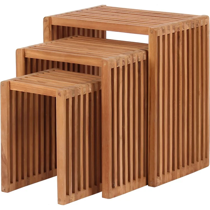 Teakholz Garten-/Beistelltische - bene living - 3er Set-Kombination