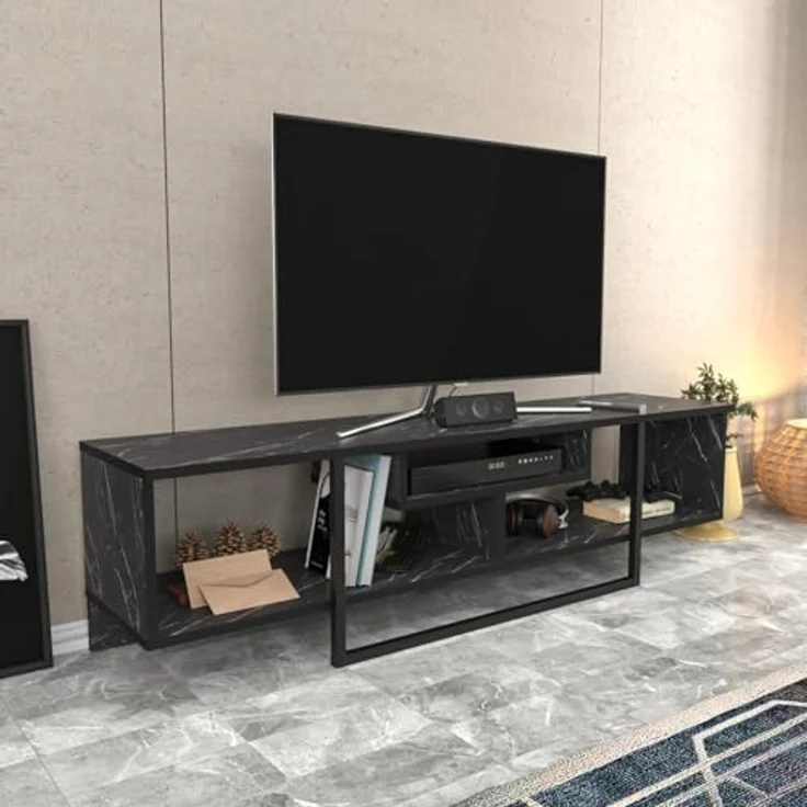 Hanah Home Stylish Black TV Stand, 150 cm Wide, 35.2 cm Deep, 40 cm High | 100% Melamine Coated Particle Board, 18 mm Thick | Perfect for Modern Living Rooms – Bild 4