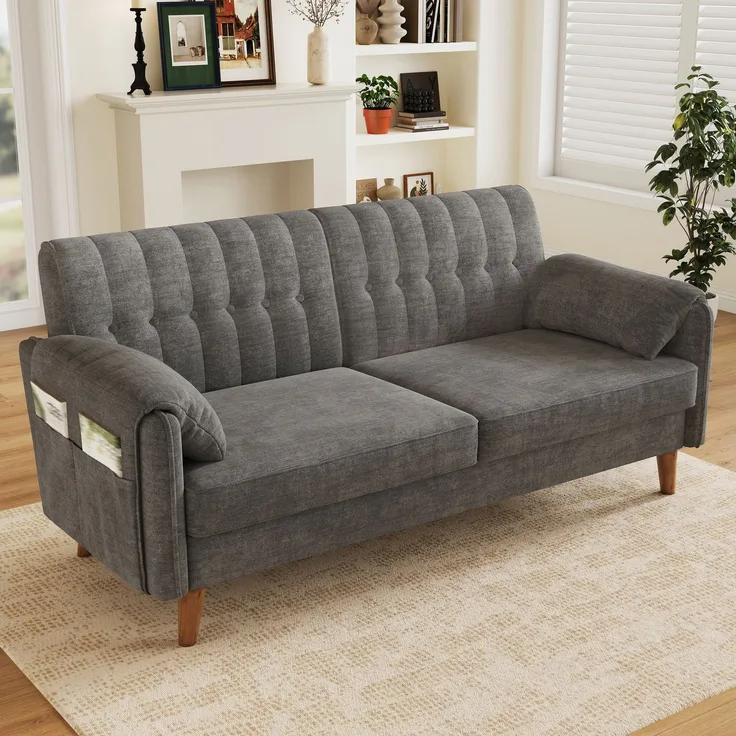 2-Sitzer Sofa 161,5 x 79 x 83,5 cm aus Chenille mit Massivholzbeinen